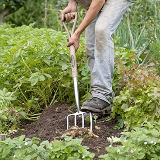 a man using a small garden fork