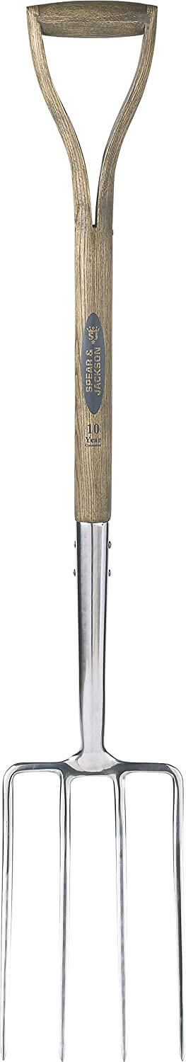 SPEAR & JACKSON GARDEN FORK - STAINLESS STEEL TINES, HARDWOOD ONE PIECE SPLIT SHAFT SJ-4550DF