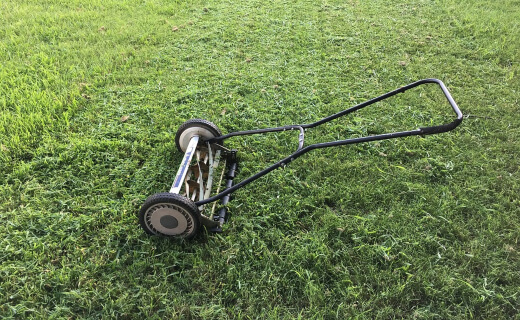 Push mowers are pushed by the user through the grass, cutting it along the way