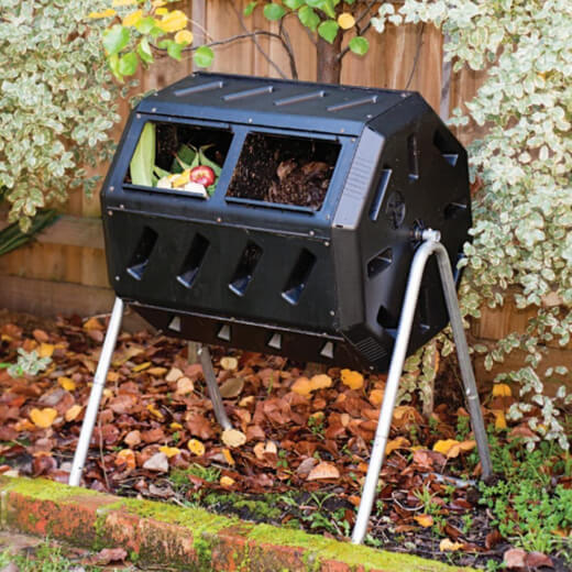 A compost tumbler is a type of outdoor compost bin