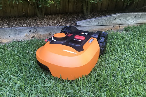 Worx Landroid robot lawnmower cutting the grass