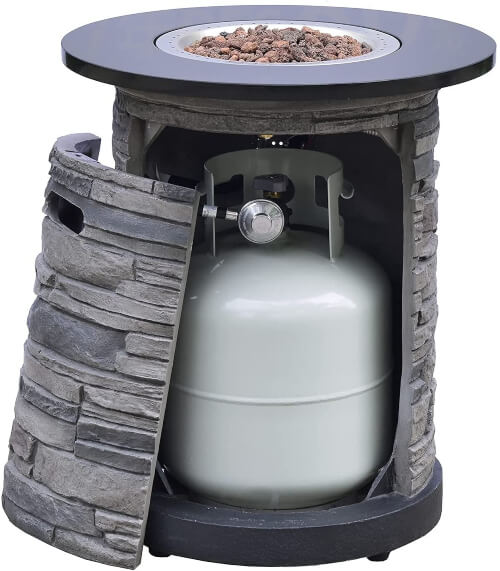 BAIDE HOME Outdoor Gas Propane Fire Pit Table is made from fire-proof resin and topped with a granite rim