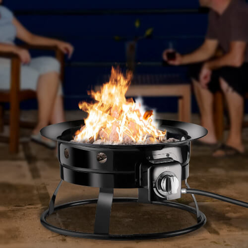Enamel Propane Gas Outdoor Fire Pit is great for camp fires, and for a simple patio that just needs some heat in the evening