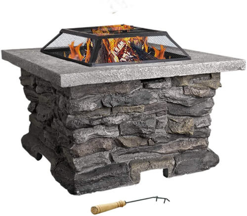 Grillz Outdoor Faux Stone Fire Pit Table