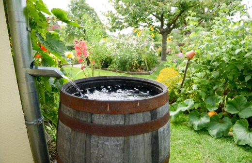 The most basic form of water storage, rain barrels, are small water tanks with the size and shape of a traditional barrel