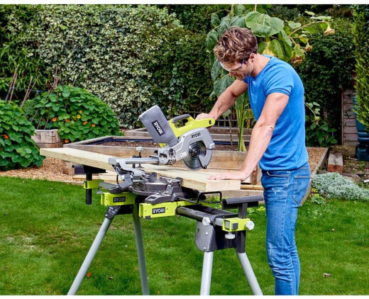 Ryobi One Plus Cordless Mitre Saw comes with a laser guide which helps give you confidence before every cut