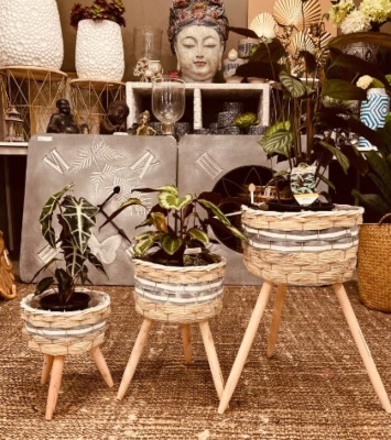 Natural Wicker Standing Plant Pot with Legs