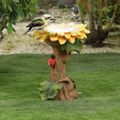 Resin Sunflower Bird Bath Standing Bird Feeder Outdoor Indoor Garden Decoration
