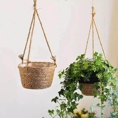 Jute Rope Garden Hanging Plant Storage Basket from IndoorCo