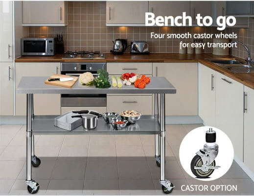Cefito Stainless Steel Kitchen Bench Food Prep & Work Table with Castors