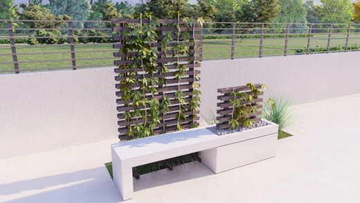 Bench with Planter and Back Trellis