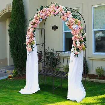 Costway Steel Garden Arch with 2-Seat Bench
