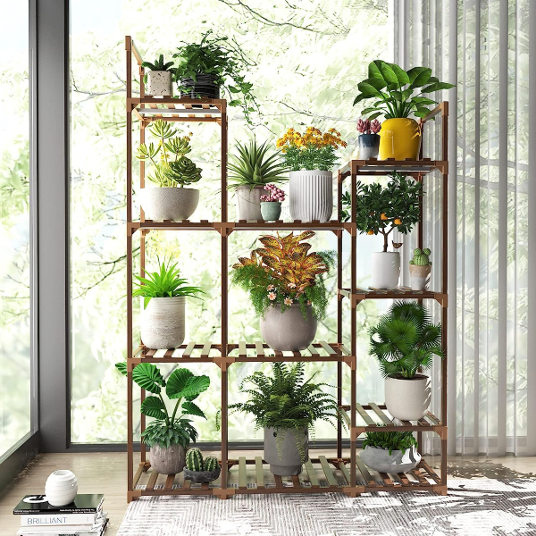 Solatmos Wood Plant Stand With Grow Lights