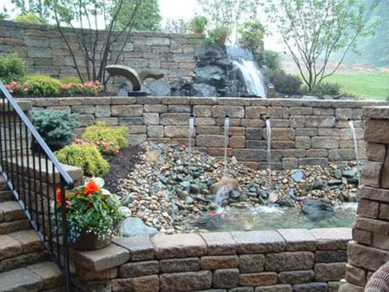 Retaining Wall with Waterfall