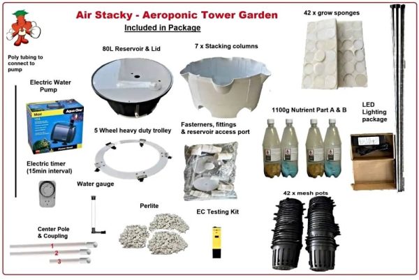 Air Stacky Aeroponic Tower Garden with Lights Kit