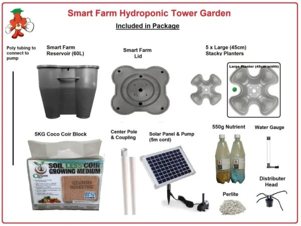 Solar Smart Farm Hydroponic Tower Garden Package